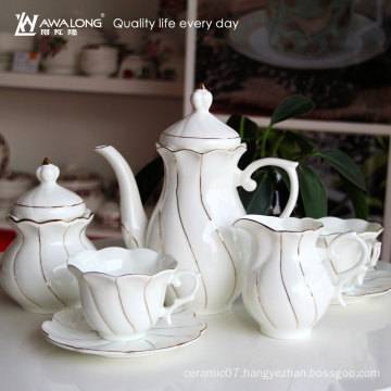 15pcs flower shape design fashion shape gold line porcelain coffee set, fine bone china tea set coffee sugar set